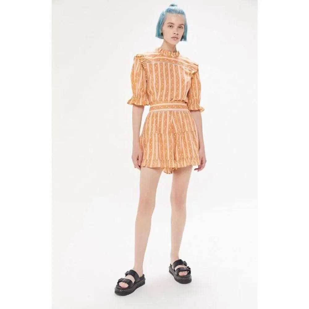 Urban Outfitters Prairie Tiered Ruffle Short Orange Multi Womens Shorts Size Sma